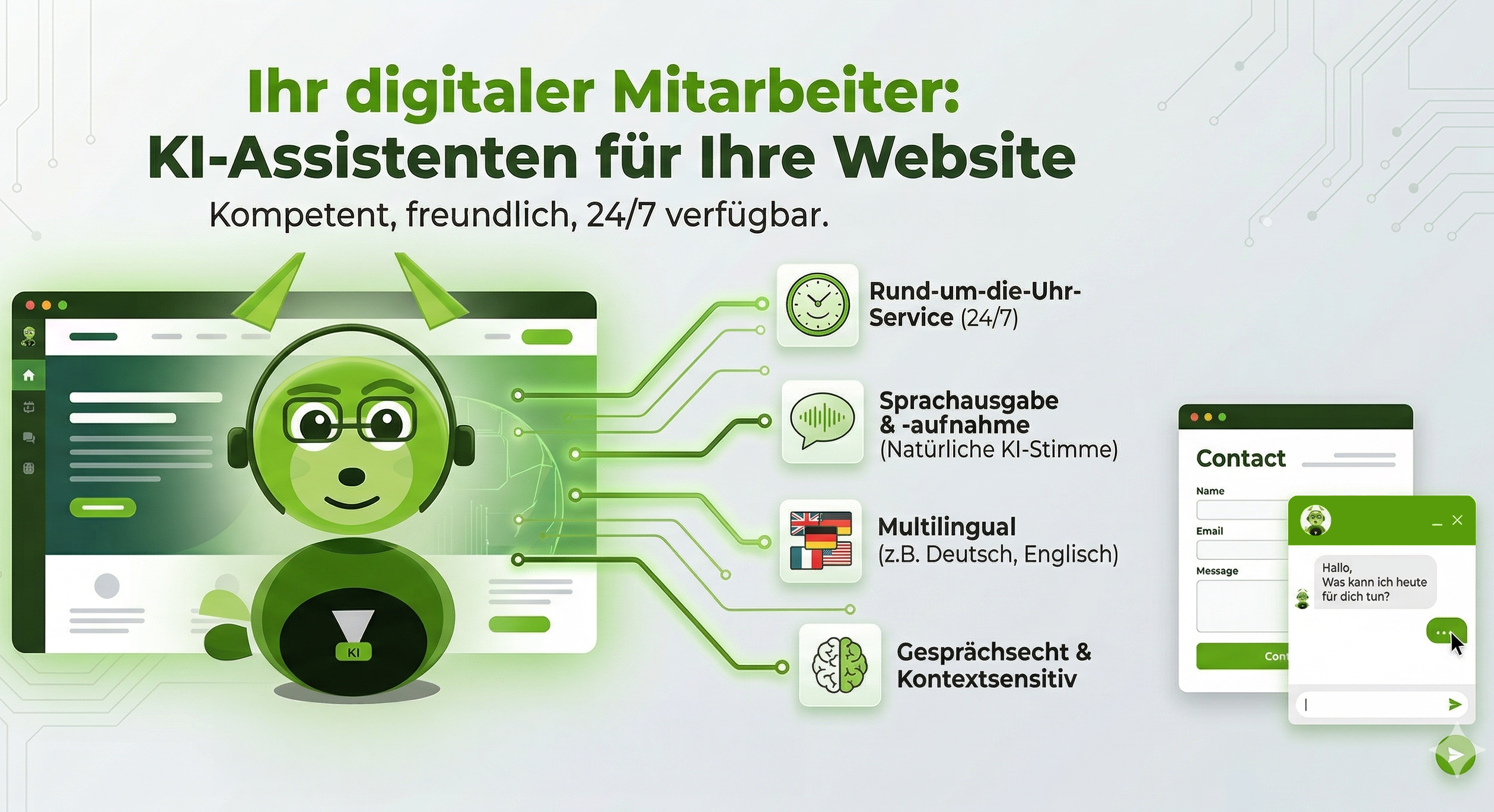 KI-Assistent für Websites von EXCIT3D – rund um die Uhr, mehrsprachig, mit Sprachausgabe und Spracherkennung