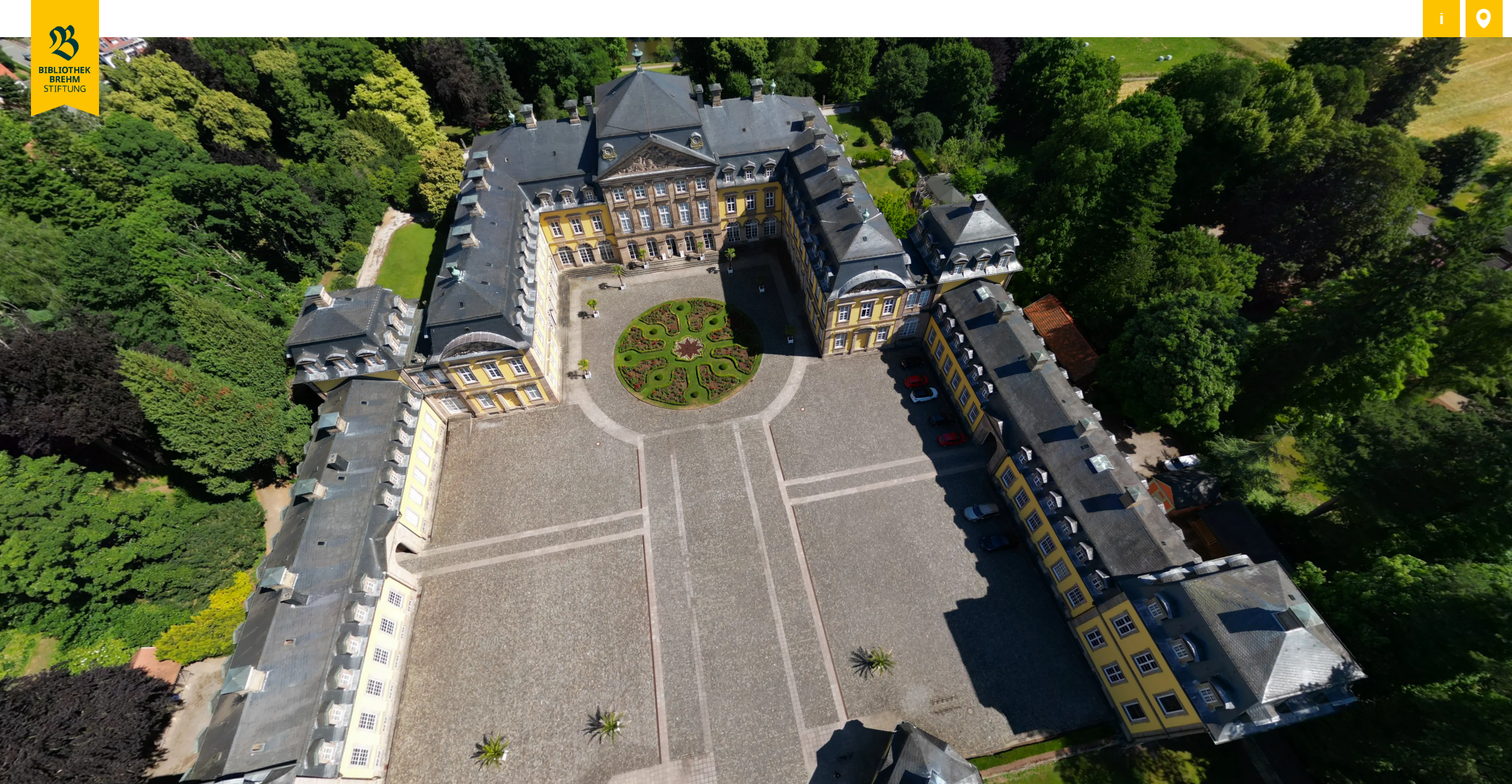 Luftaufnahme des Residenzschlosses Bad Arolsen im 360°-Rundgang der Bibliothek Brehm – entwickelt von EXCIT3D GmbH